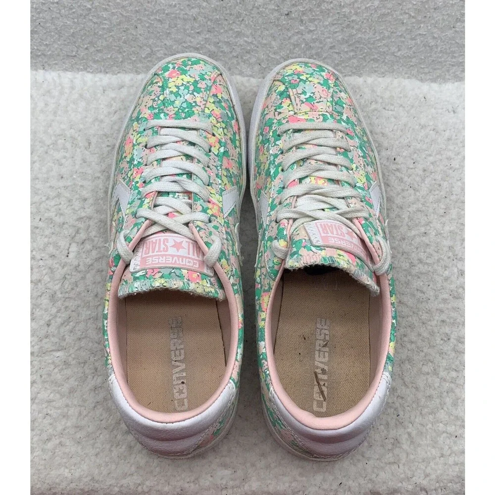 Converse‎ Low Top Sneakers Womens 9 Green Pink Floral Colorful Shoes 555951C